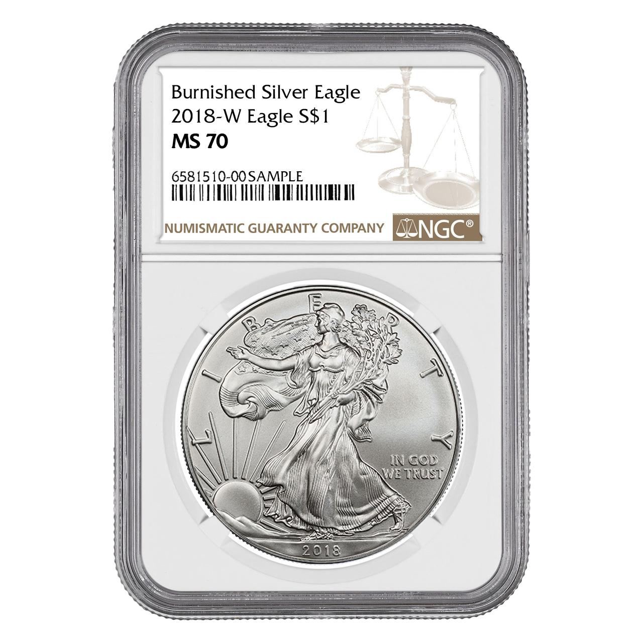 2018-W Burnished Silver Eagle NGC MS70
