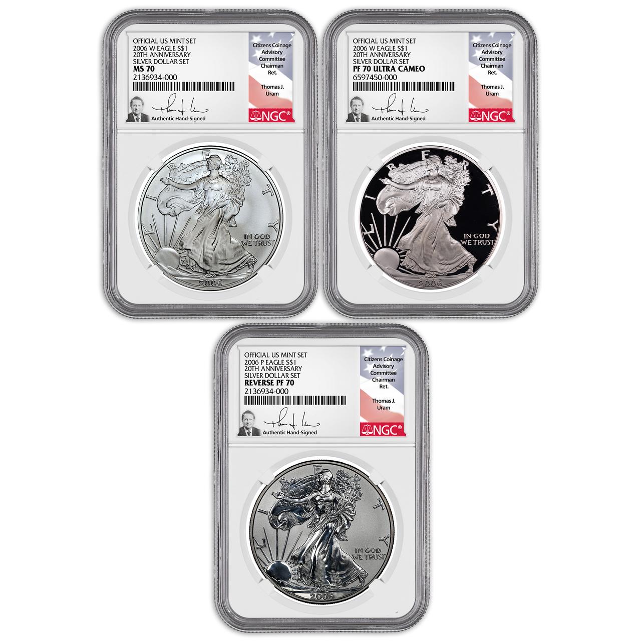 2006-W 20th Anniversary Silver Eagle Set NGC 70 - Thomas