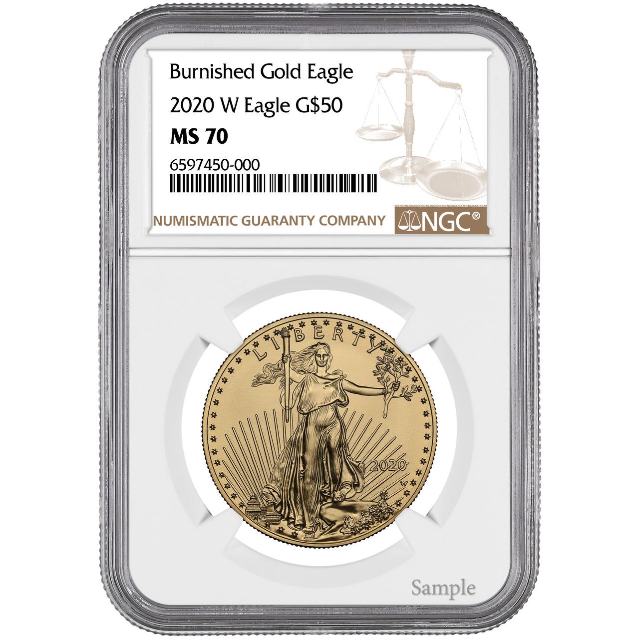 2020-W $50 Burnished Gold Eagle NGC MS70