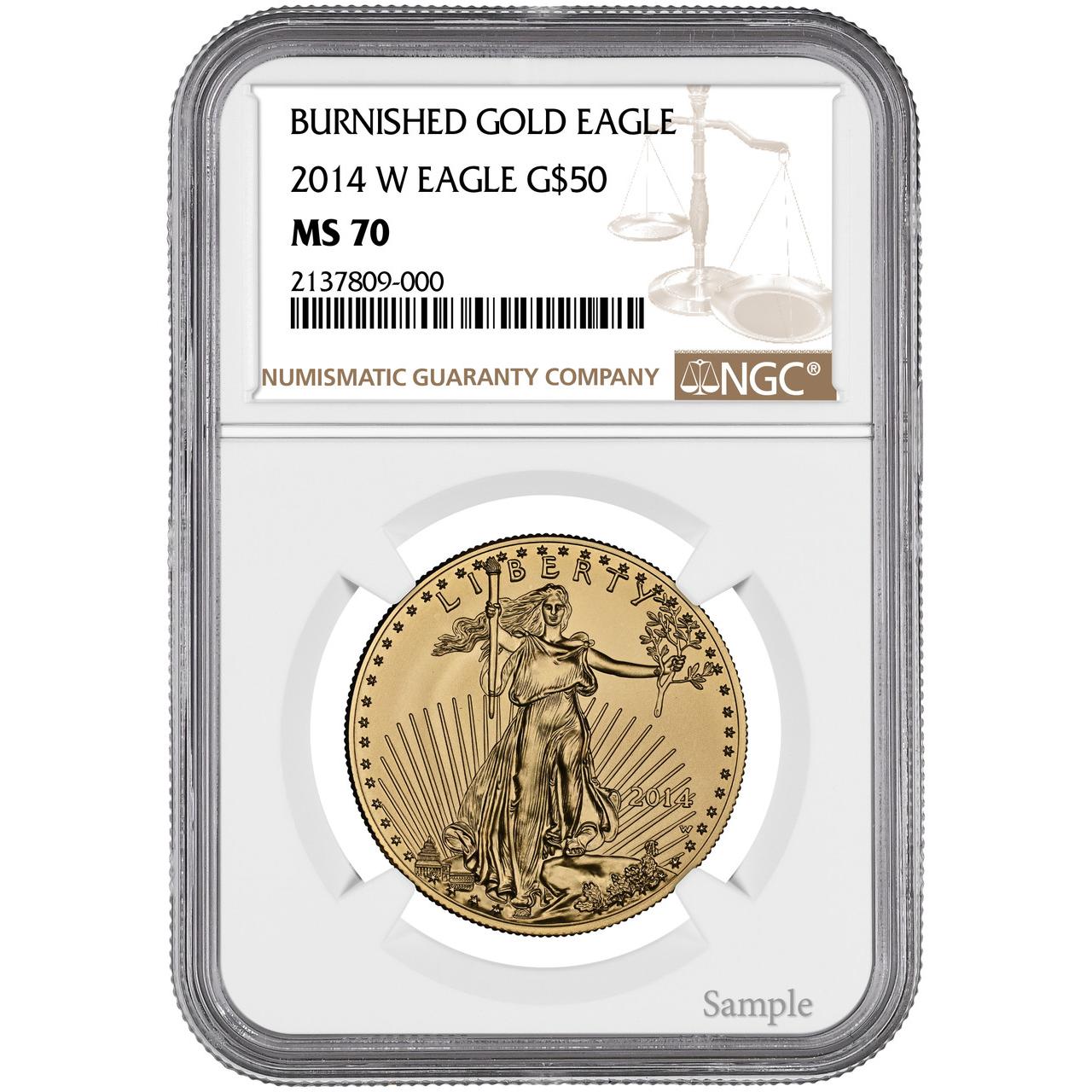 2014-W $50 Burnished Gold Eagle NGC MS70