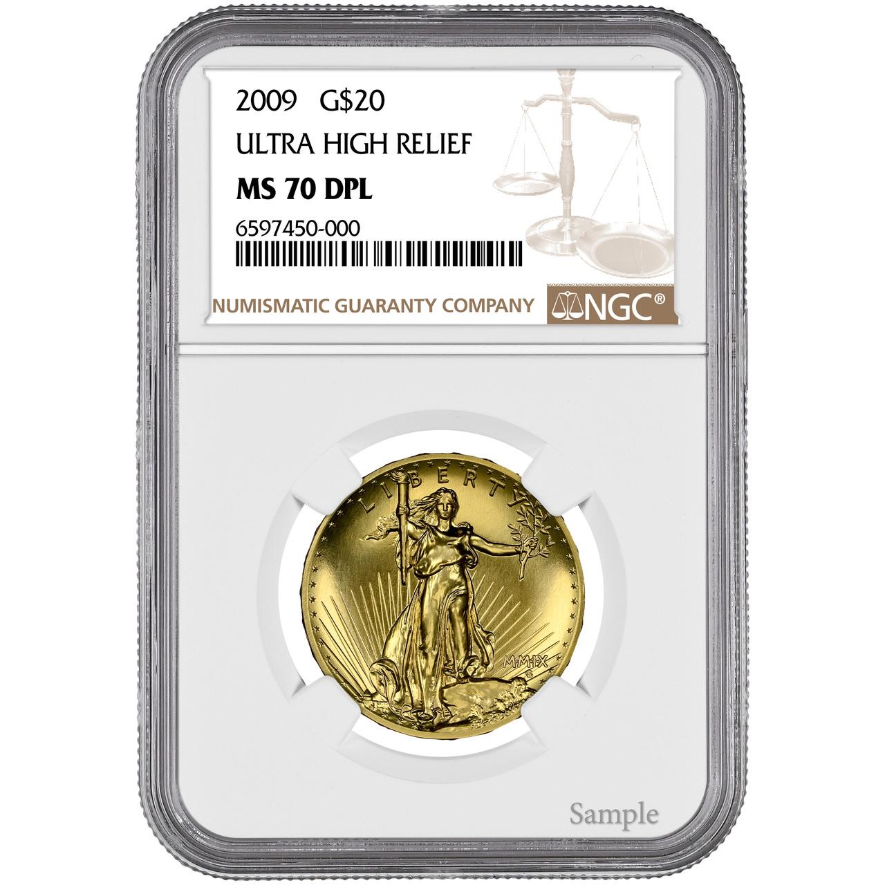 2009 $20 Ultra High Relief Gold NGC DPL70