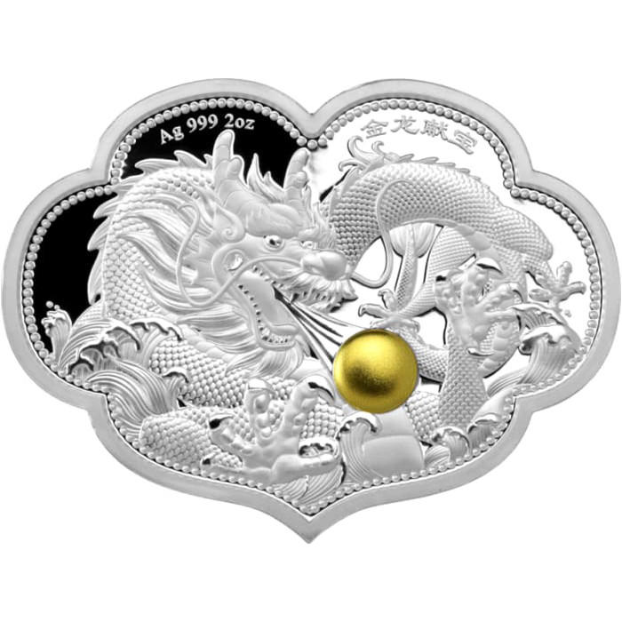 2023 2oz Samoa Golden Dragon Offering Treasures .999 Silver Proof Shaped  Coin