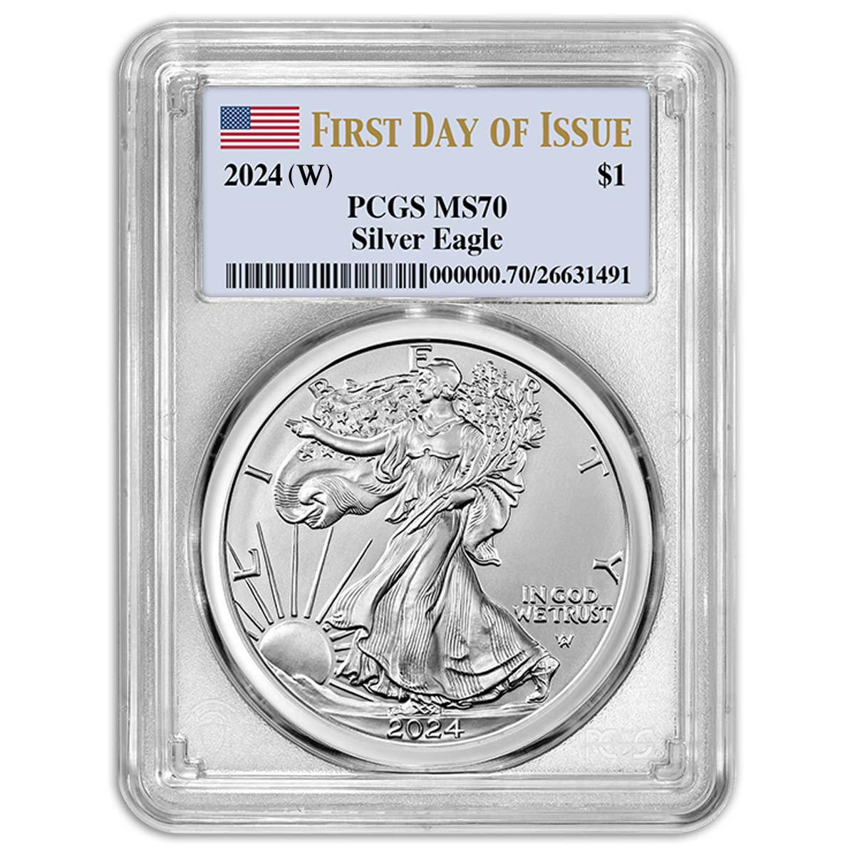 Buy 2024 (W) $1 American Silver Eagle PCGS MS70 FDI Flag Label 