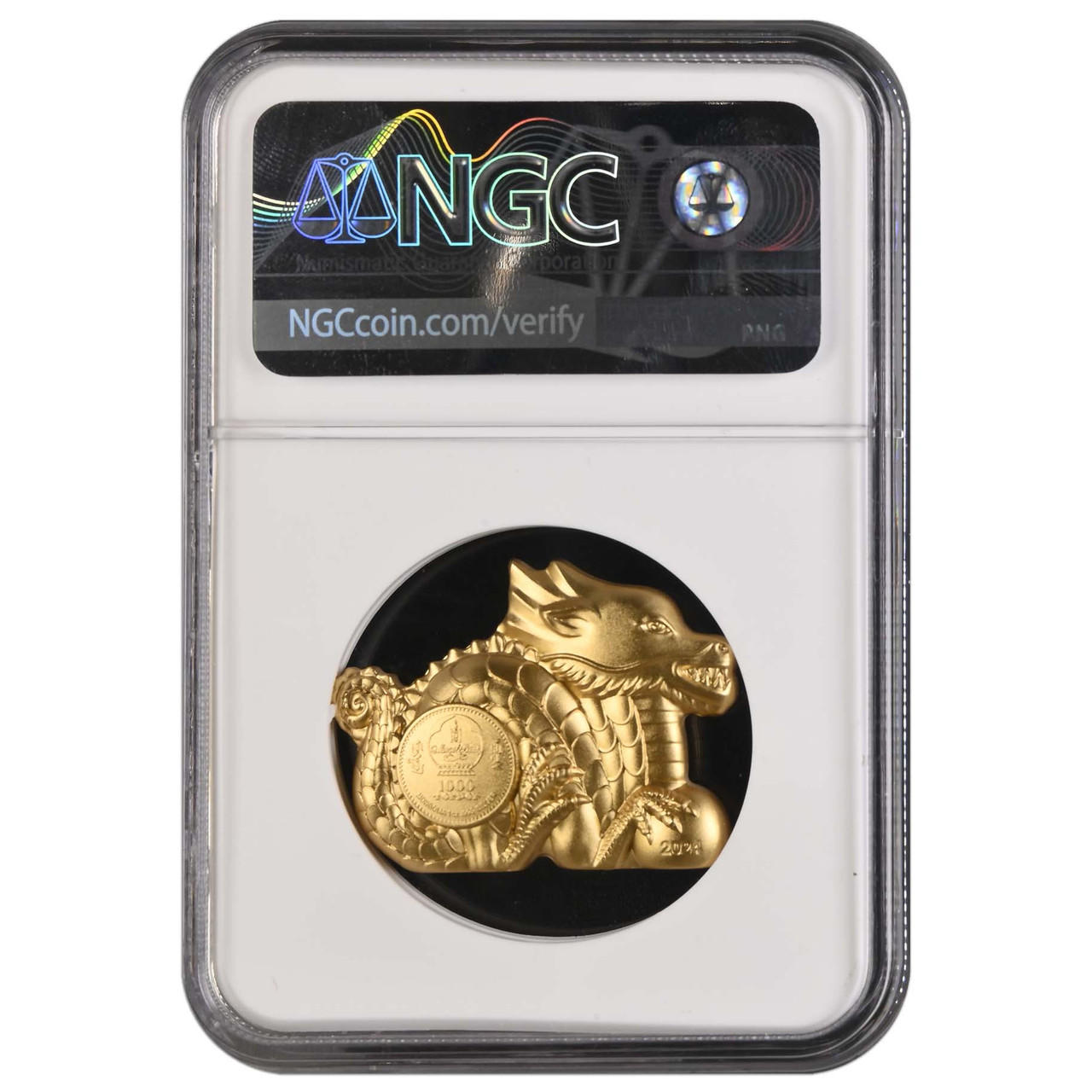 2024 1000T 1 oz Silver Mongolian Great Gilded Dragon NGC MS70 - 1of 60