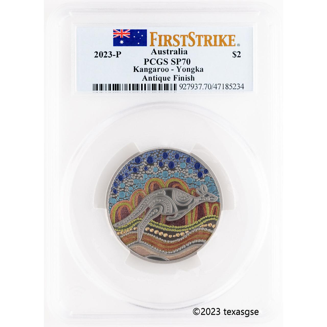 2023 P Australia 2 oz Silver Antique First Strike Kangaroo