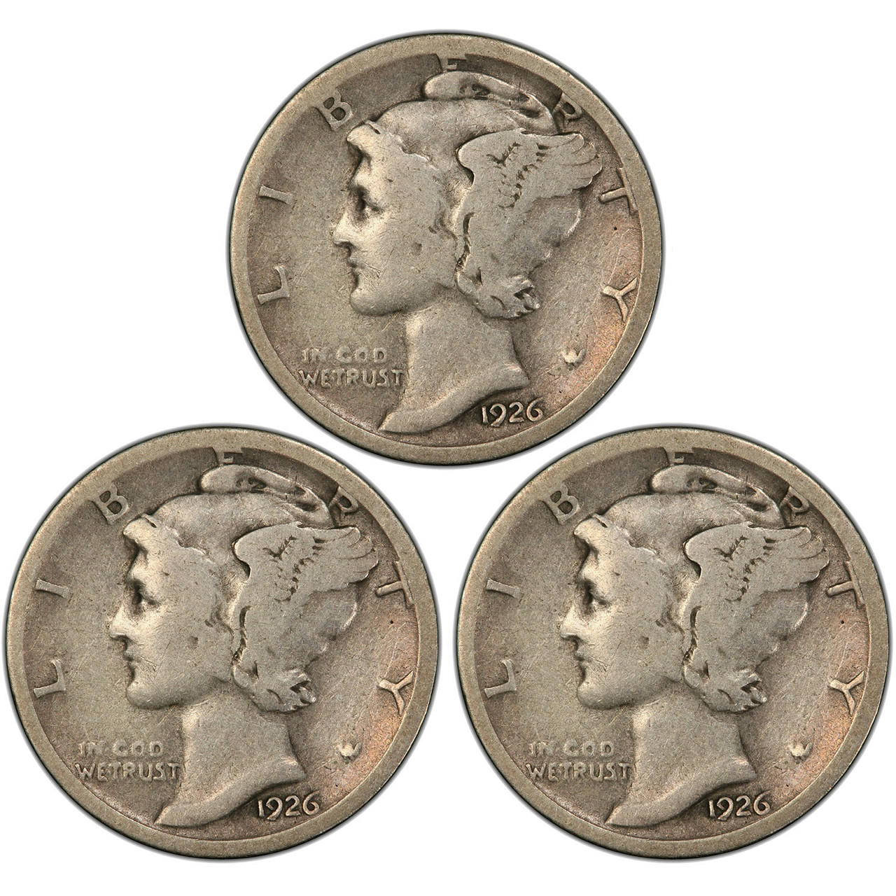 洋楽 Dime P 1926 P,D, S Mercury Dime - Roaring 20's 3pc Set