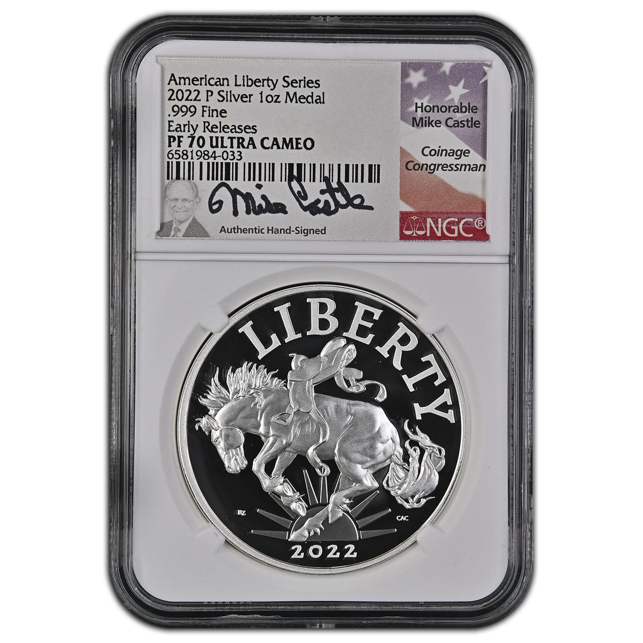 2022-P Bronco Silver Medal NGC PF70 UCAM ER - Mike Castle