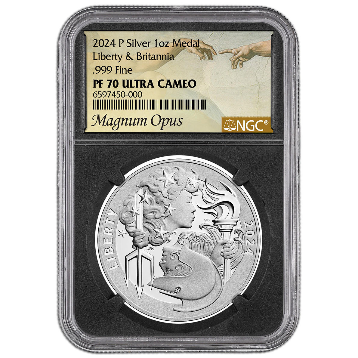 2024 Liberty & Britannia Silver Medal NGC PF70 Magnum Opus label 1