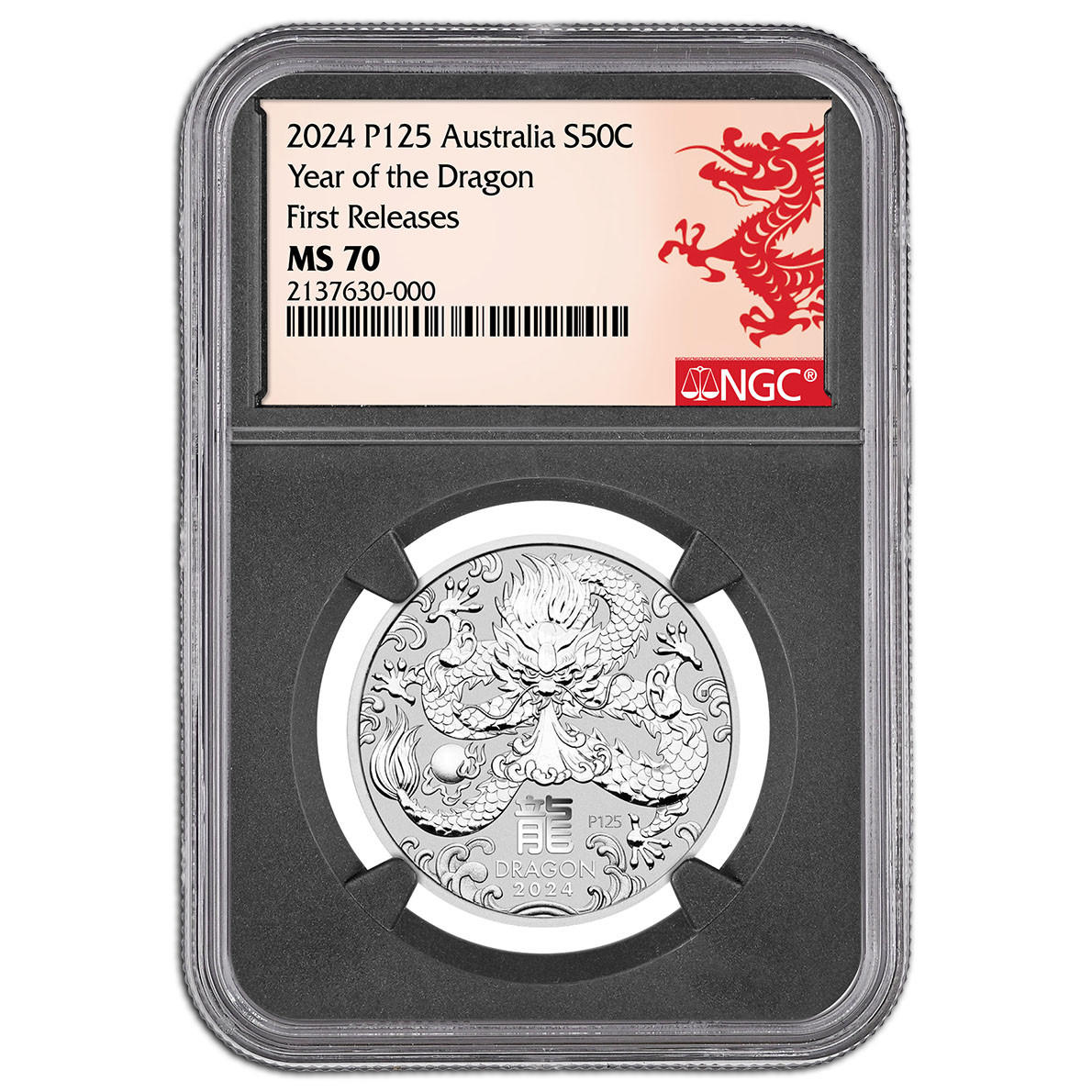 2024 1/2 oz Silver Lunar Dragon NGC MS70 Black Core - First