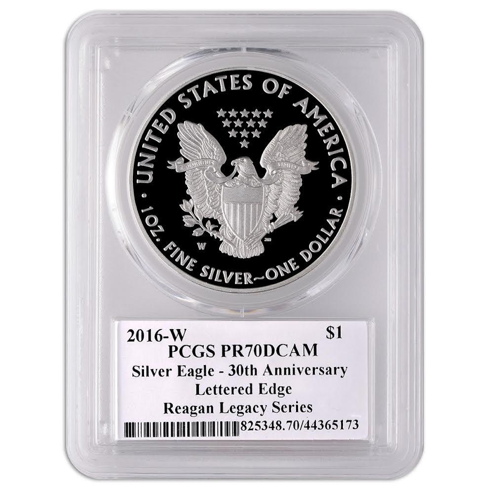 Buy 2016-W Silver Eagle PCGS PR70 30th Anniversary Reagan Signed