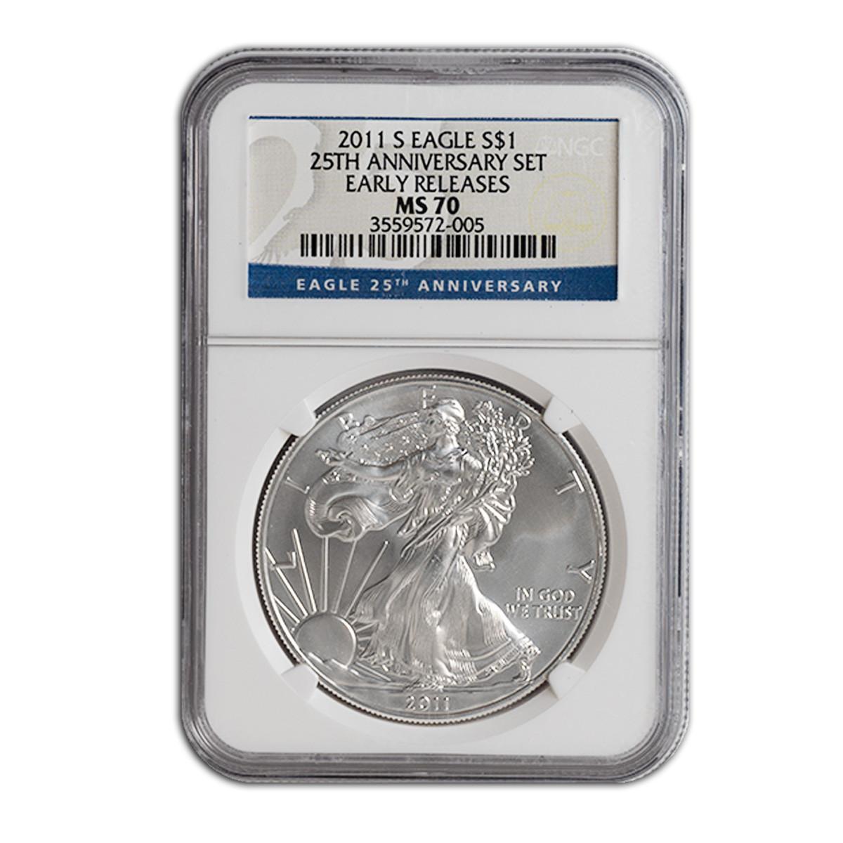 「訳あり」NGC MS70 2011 イーグル銀貨 EARLY RELEASES 2011-S Burnished Silver Eagle NGC MS70 Early Releases - The Only S