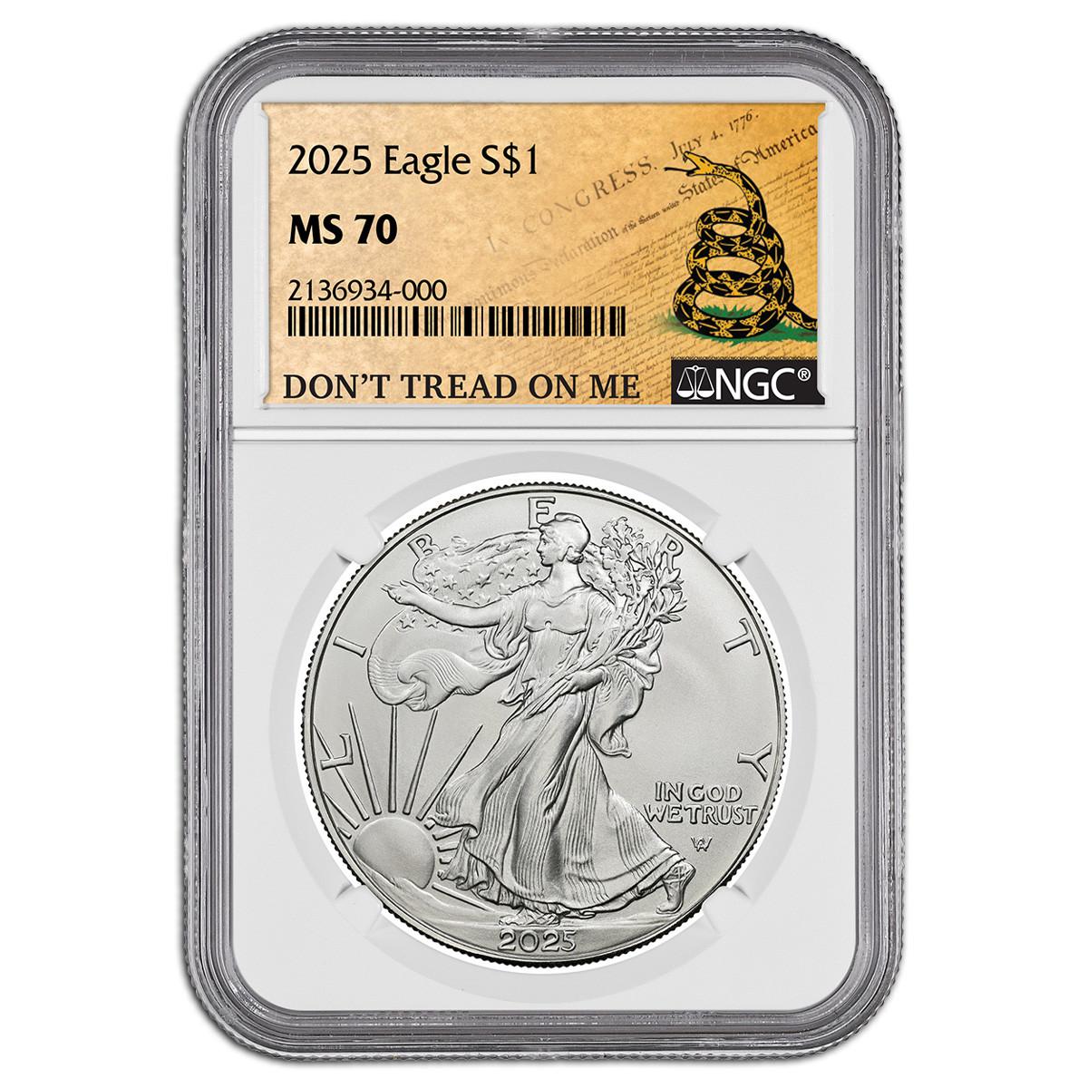 Buy 2025 $1 American Silver Eagle NGC MS70 Don't Tread on Me Label