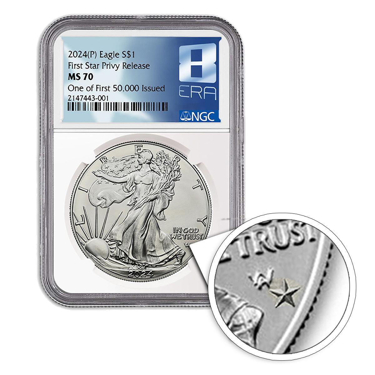Buy 2024 (P) Silver Eagle NGC MS70 - First Star Privy 1 of First