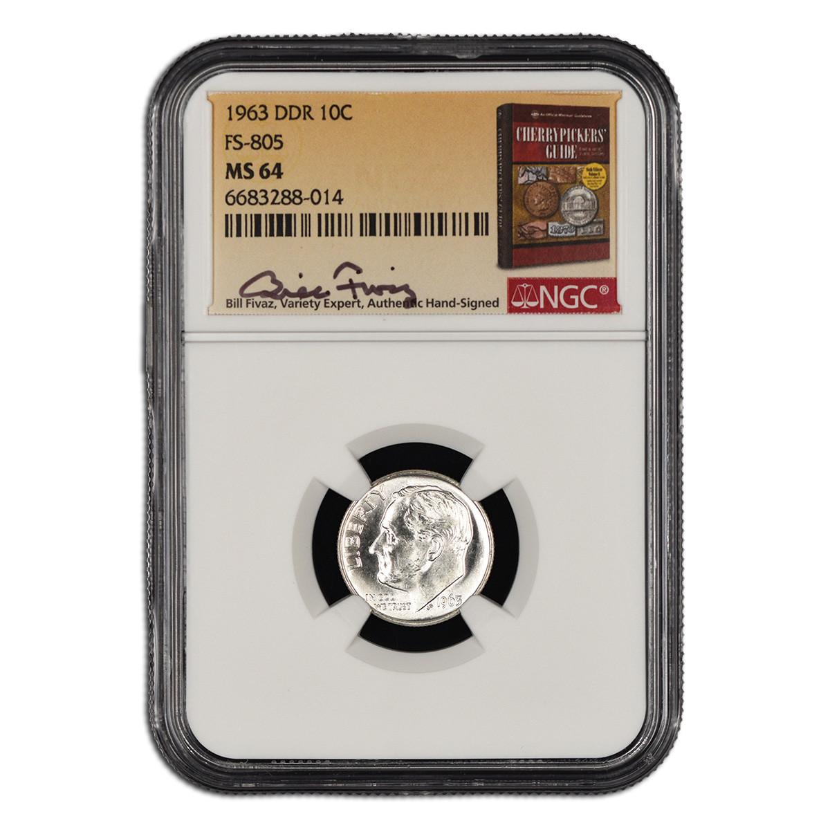 トップス dime 1963 DDR Silver Roosevelt Dime NGC MS64 Fivaz Signed - Rare Coins