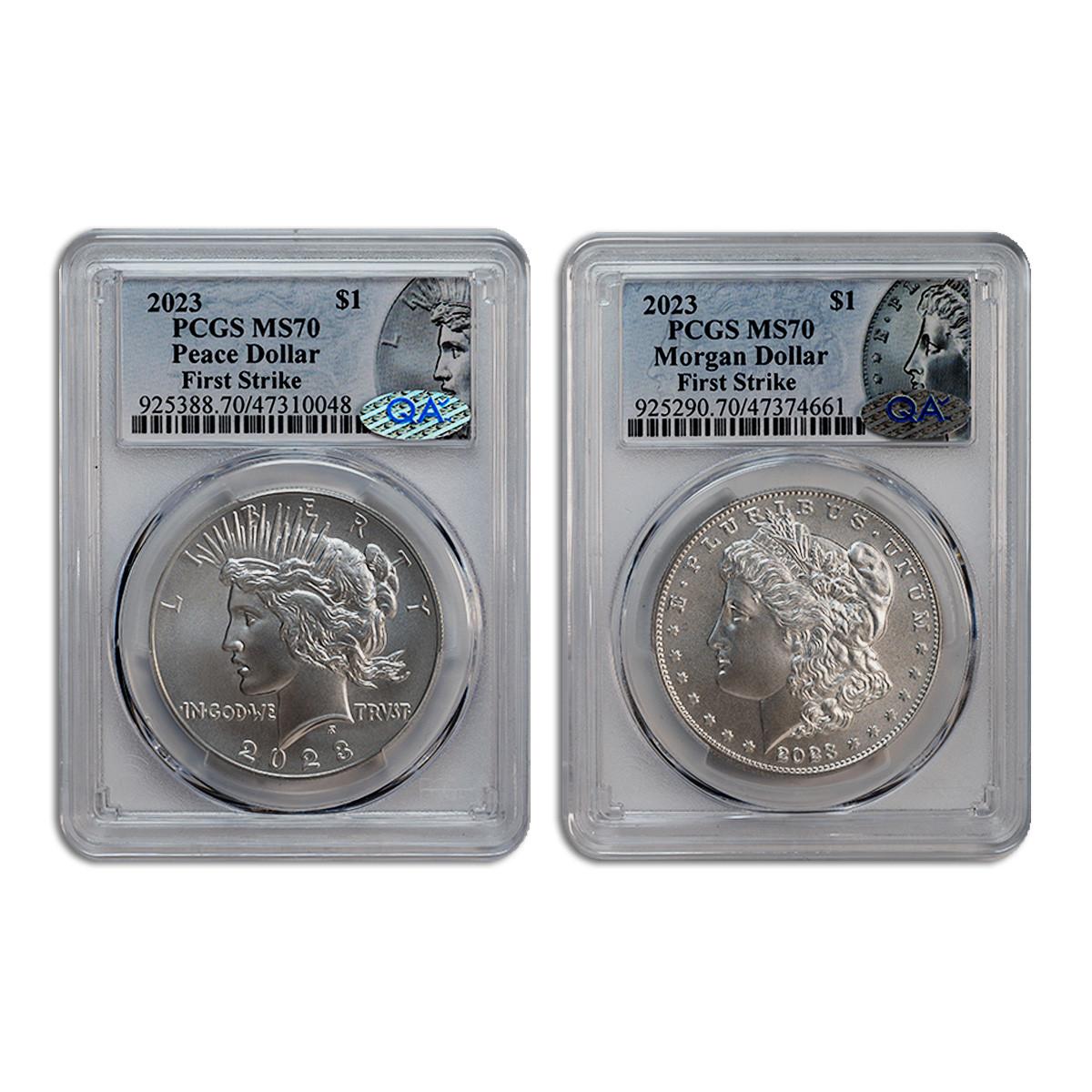 Buy 2023 Morgan & Peace Dollar PCGS MS70 QA Approved - 2 pc