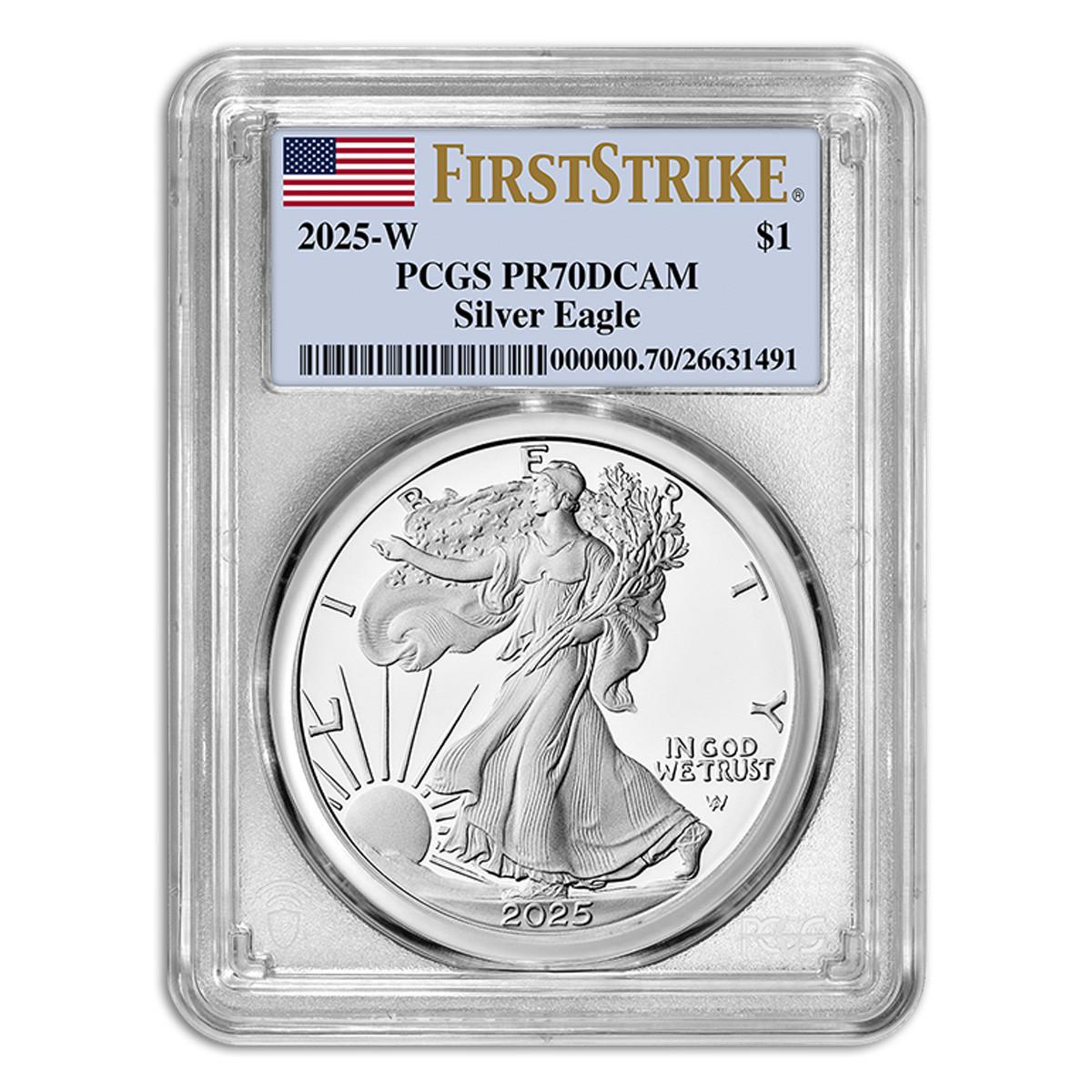 2025-W Proof Silver Eagle PCGS PR70 DCAM First Strike Flag