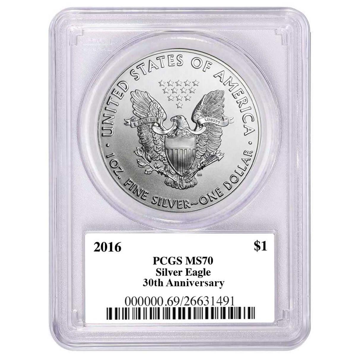 希少！アメリカン シルバー イーグル銀貨2016 PCGS MS70 30周年 2016 Silver Eagle PCGS MS70 Gary Whitley Signed - 30th