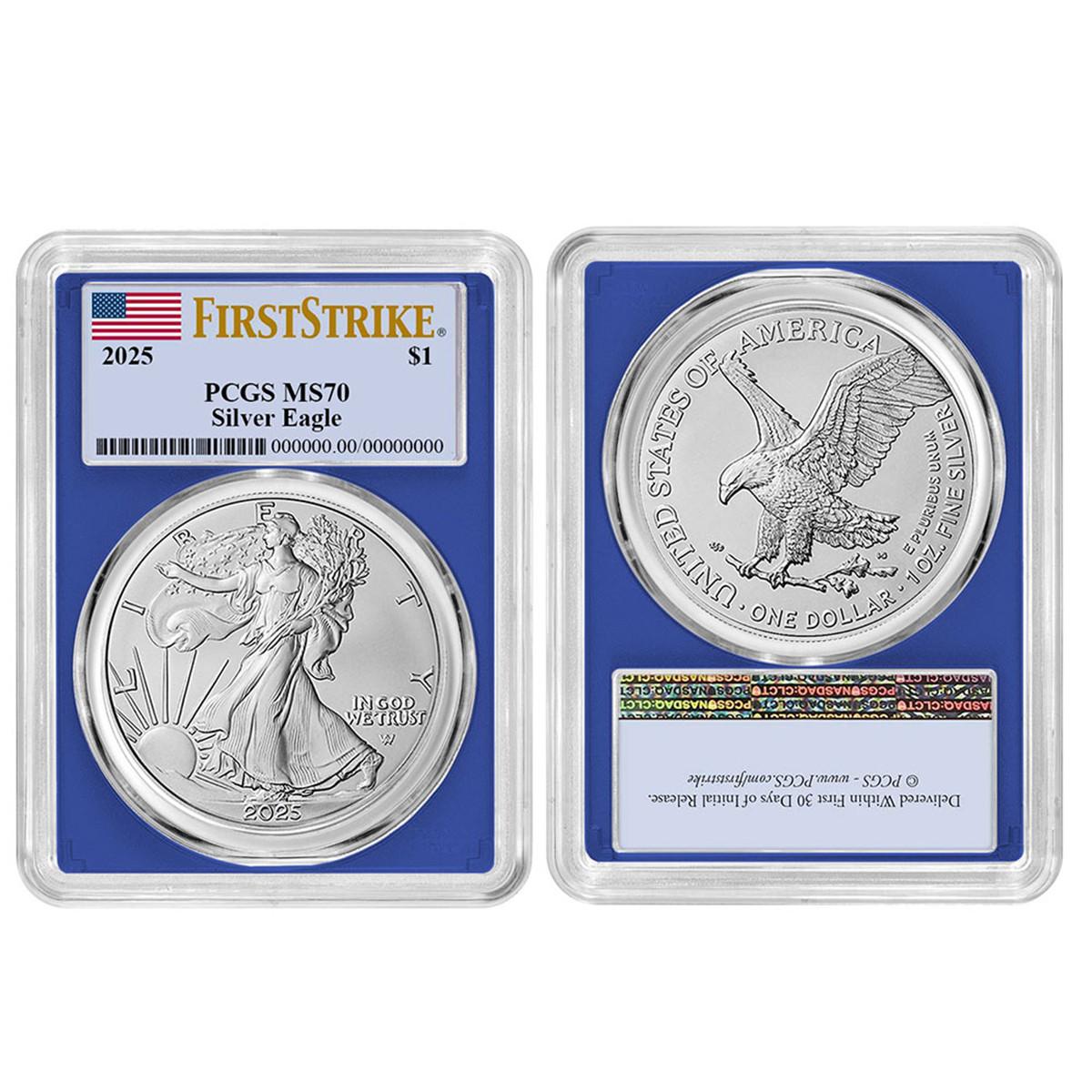 2025 Silver Eagle PCGS MS70 FS Red, White, & Blue 3pc Set