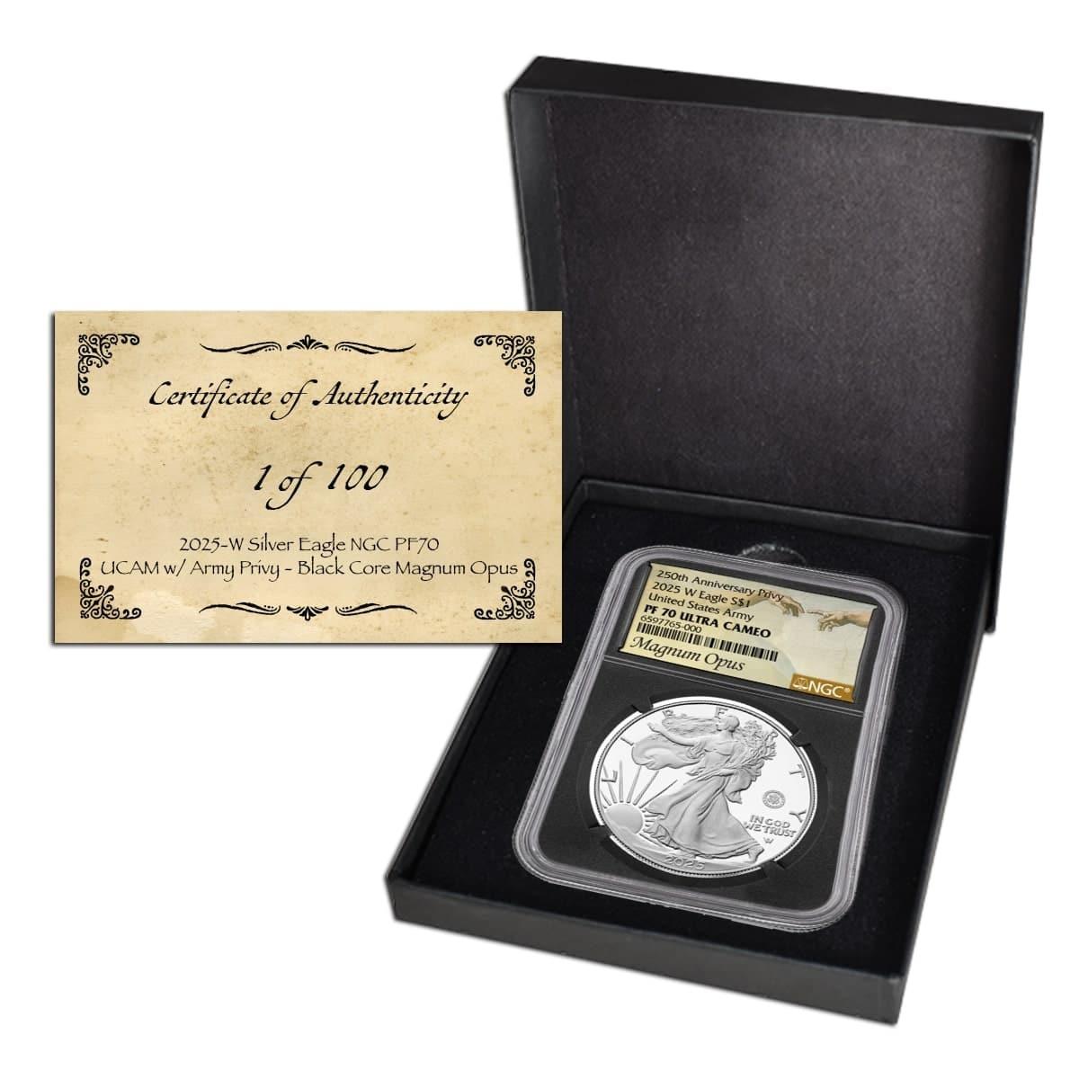 2025-W Silver Eagle NGC PF70 UCAM w/ Army Privy - Magnum
