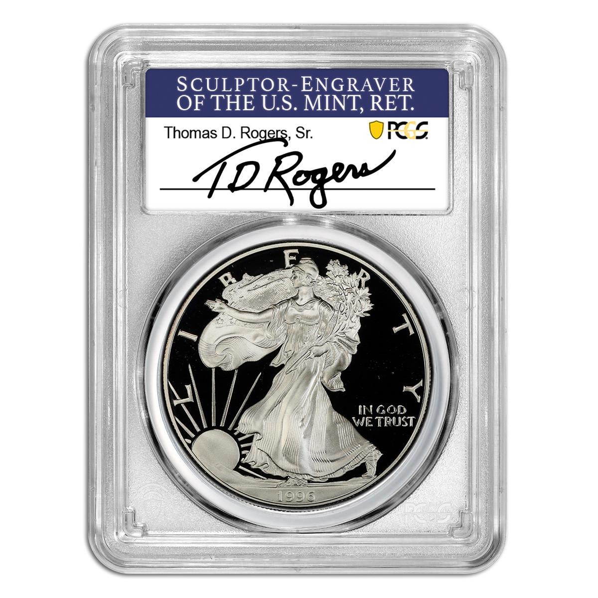 1996-P Silver Eagle PCGS PR70 - T.D. Rogers Signed