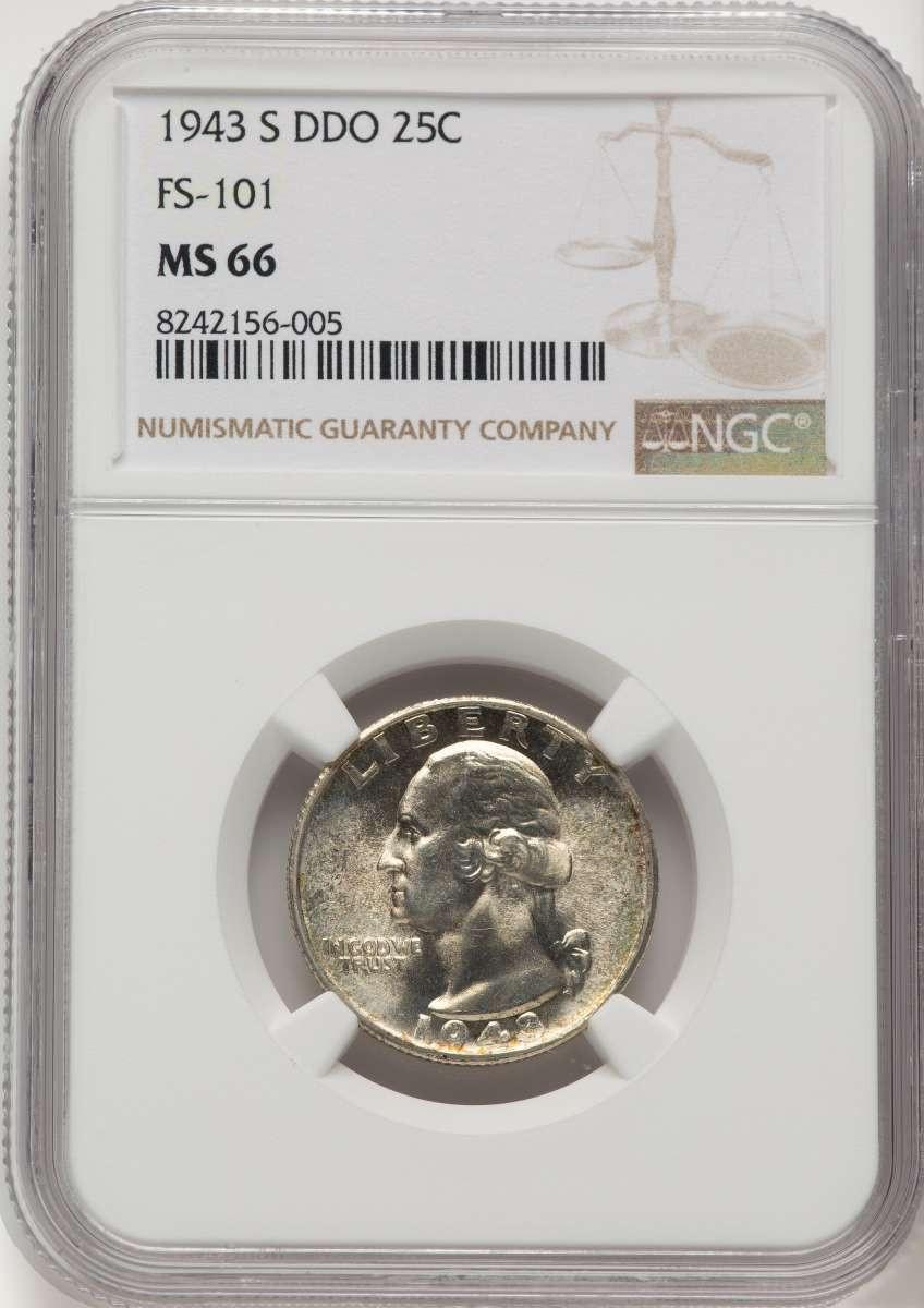 1943-S 25C Washington Quarter Coin NGC MS66 Doubled Die