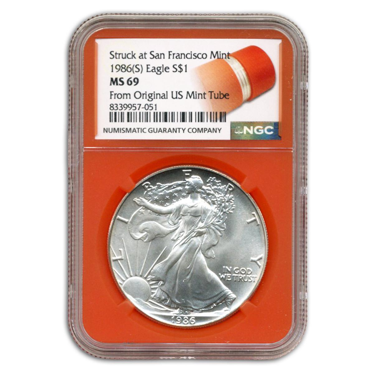 邦楽 15YEARS-TK SELECTION- globe 1986 (S) Silver Eagle NGC MS69 - From Original US Mint Tube