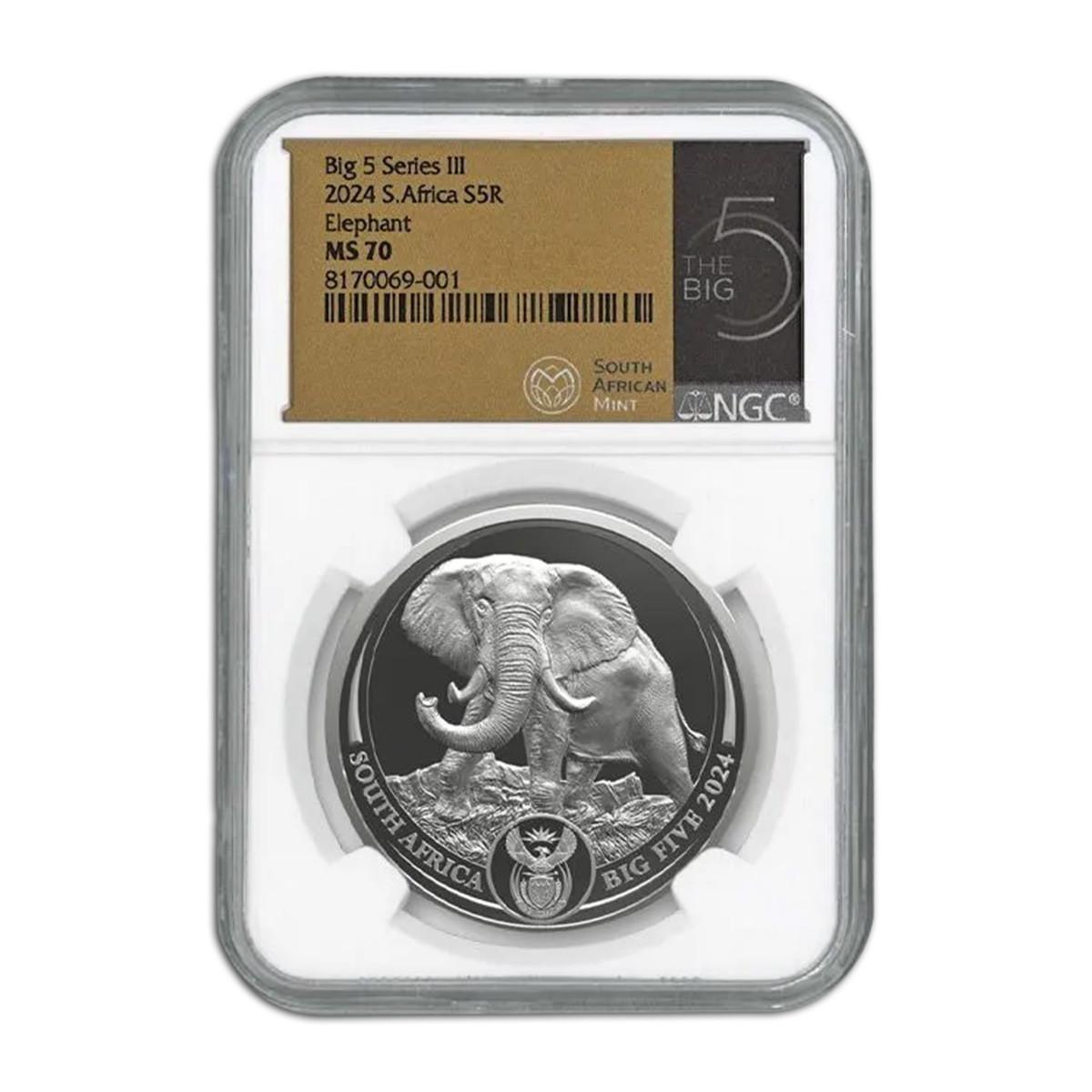 【即決価格】【最終値下げ】 tumblie elephant 2024 South Africa 1-oz Silver Big 5 III Elephant NGC MS70