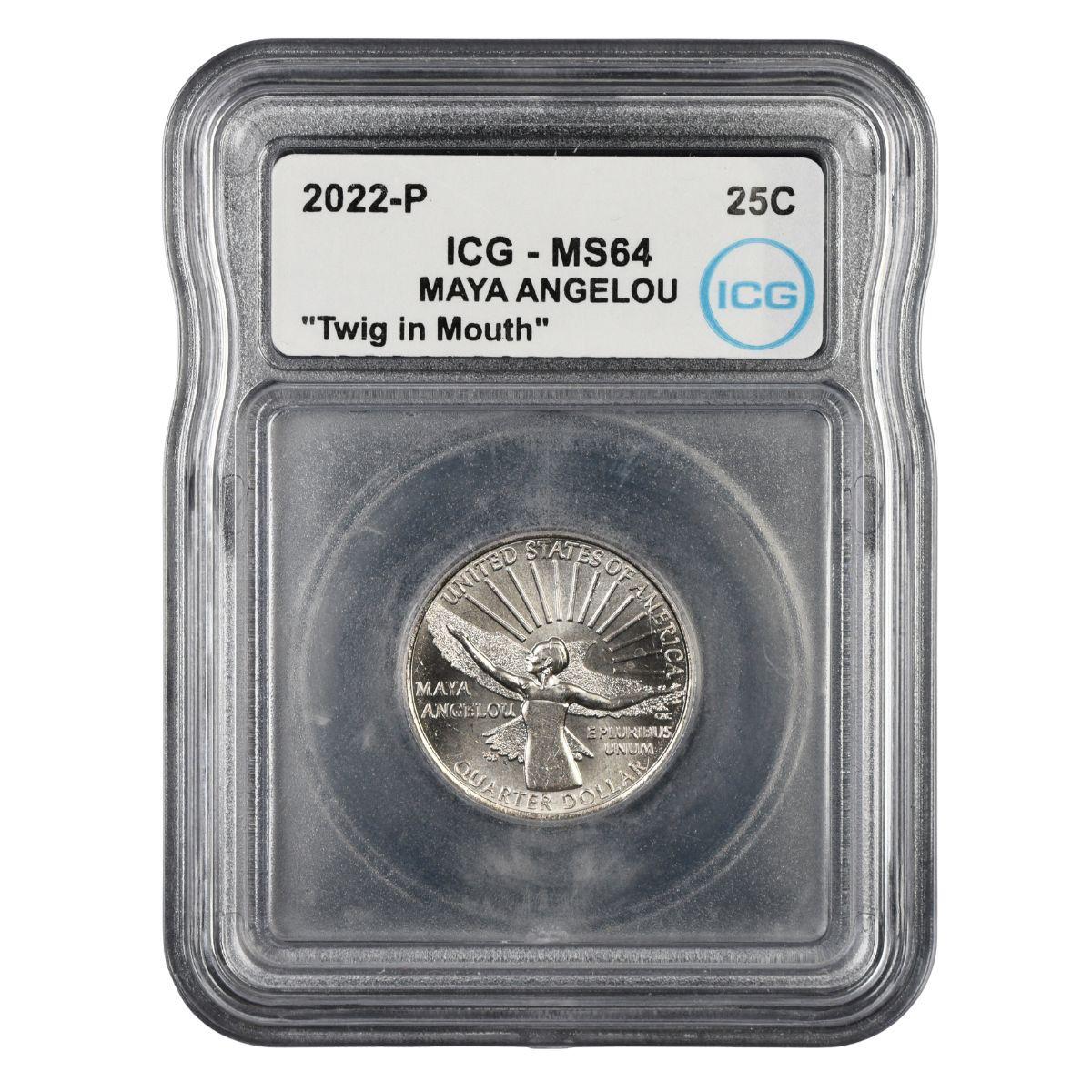 ★MUCENT★ Pigment Dirty Washing Signature Back Logo Circula 2022-P Maya Angelou Quarter ICG MS64 