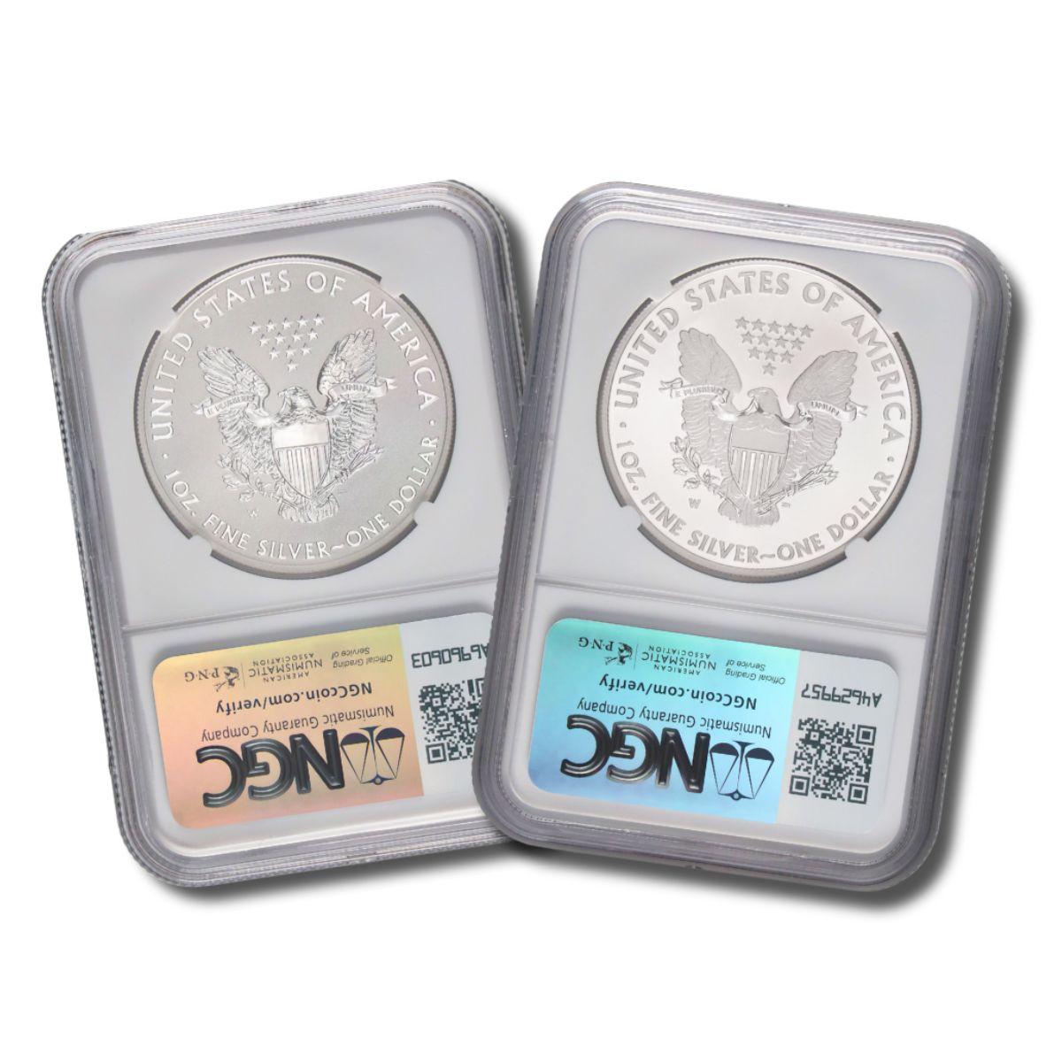 希少　2013 アメリカ　イーグル銀貨　2枚セット　NGC PF70 SP70 2013 American Eagle WP Mint 2-Coin Set NGC SP70 / REV PF70
