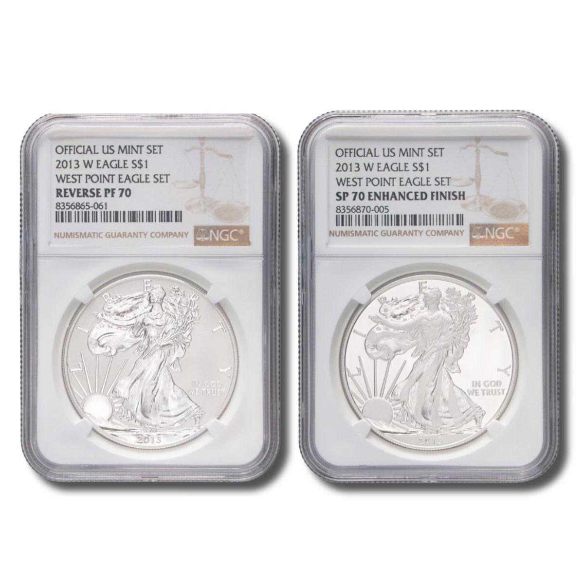 希少　2013 アメリカ　イーグル銀貨　2枚セット　NGC PF70 SP70 2013-W Silver Eagle NGC SP70 & RevPF70 - 2pc Anniversary Set