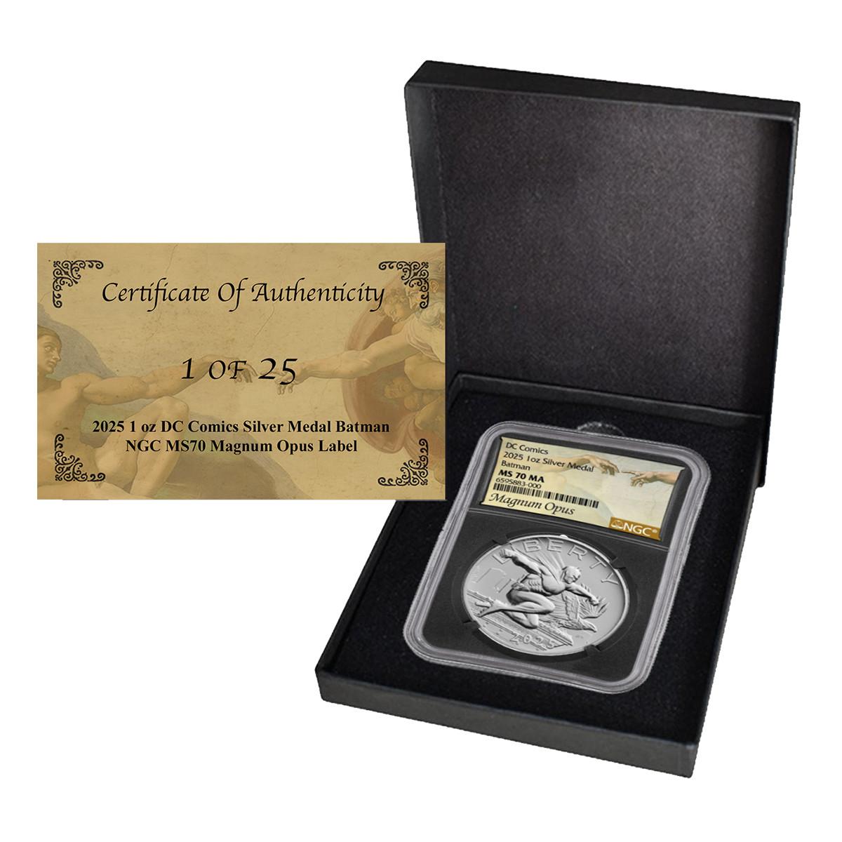 2025 1 oz DC Comics Silver Medal Batman NGC MS70 Magnum Opus