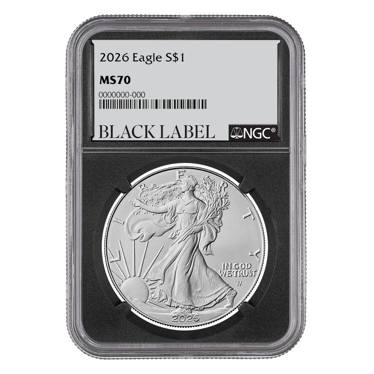 2026 $1 American Silver Eagle NGC MS70 Black Label w/Box & CoA (1