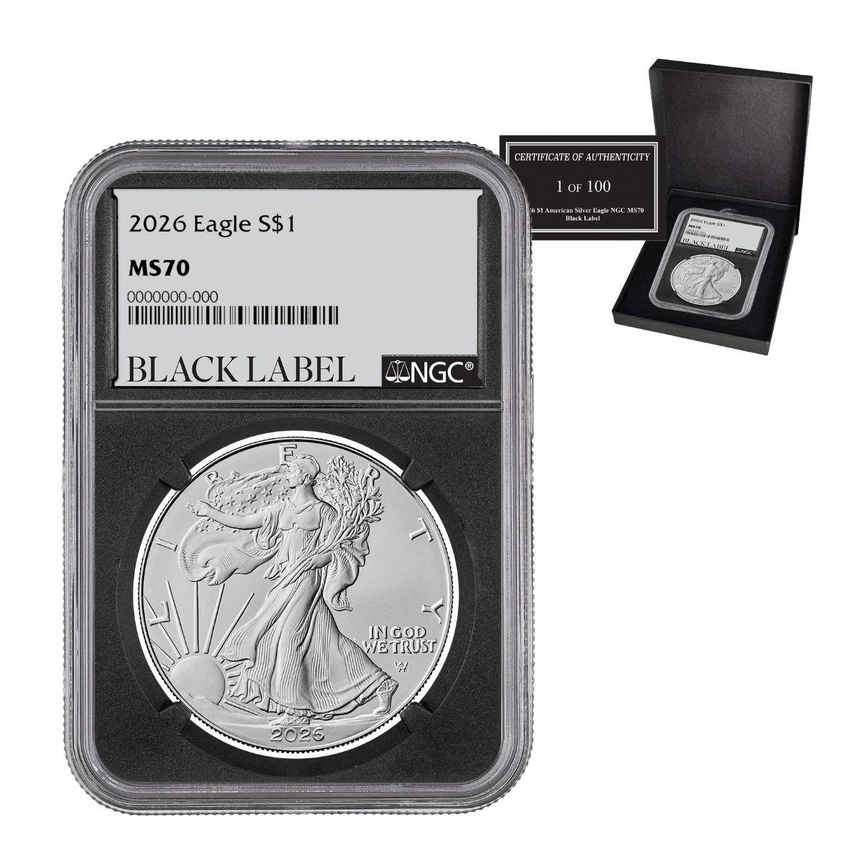 2026 $1 American Silver Eagle NGC MS70 Black Label w/Box & CoA (1
