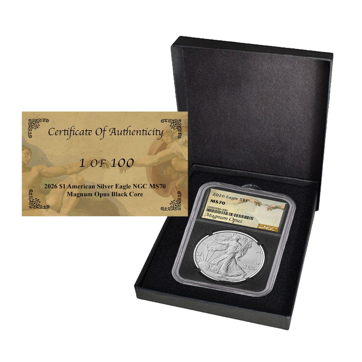 【プロモ】 DOUG CARN ADAM'S APPLE US ORIG 2026 $1 American Silver Eagle NGC MS70 Magnum Opus w/Box