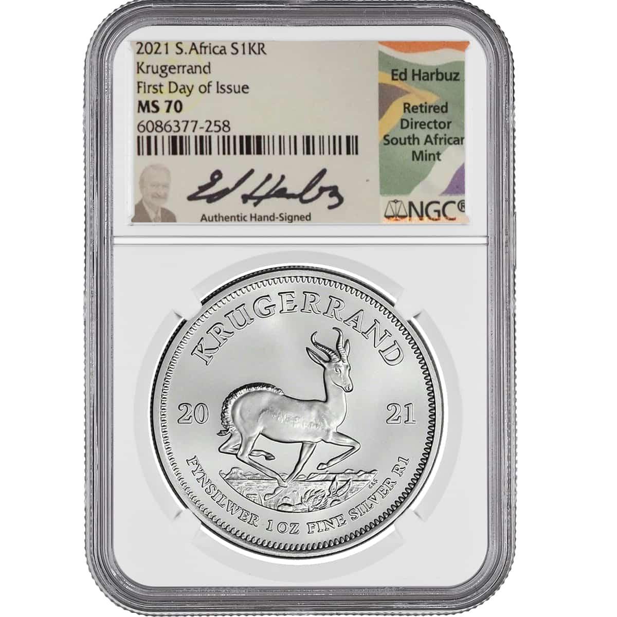 2021 South Africa Silver Krugerrand – NGC MS70 First Day of Issue