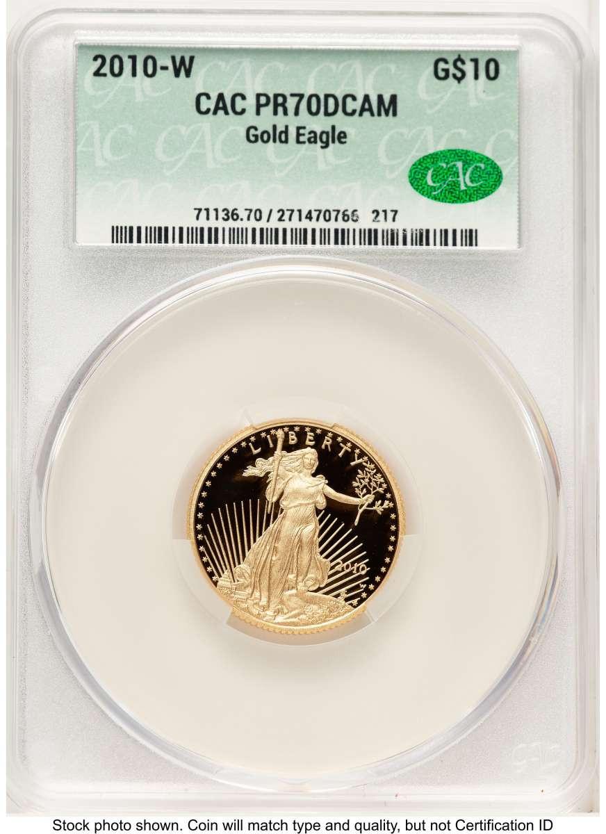 2010-W $10 1/4 oz American Gold Eagle Coin CACG MS70 - HAT773872029