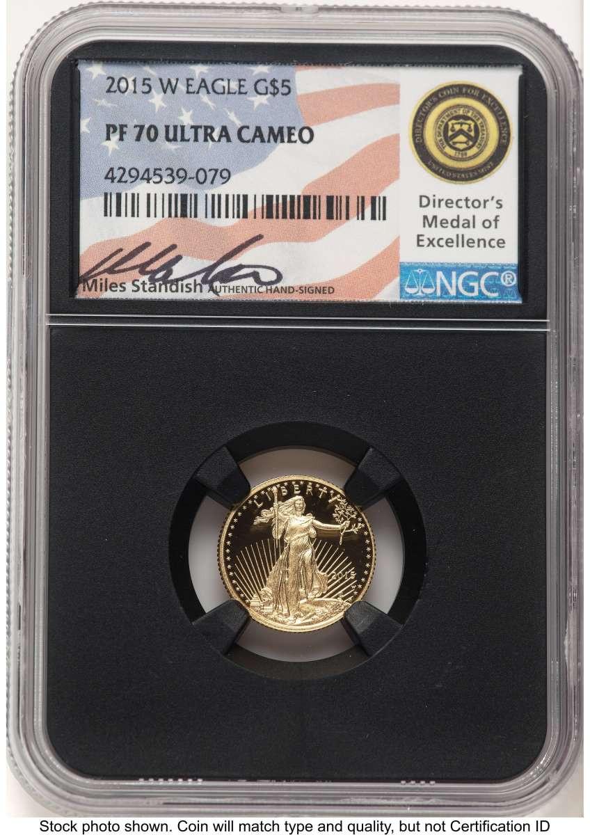 2015-W $5 1/10 oz American Gold Eagle Coin NGC MS70 - HAT777110005