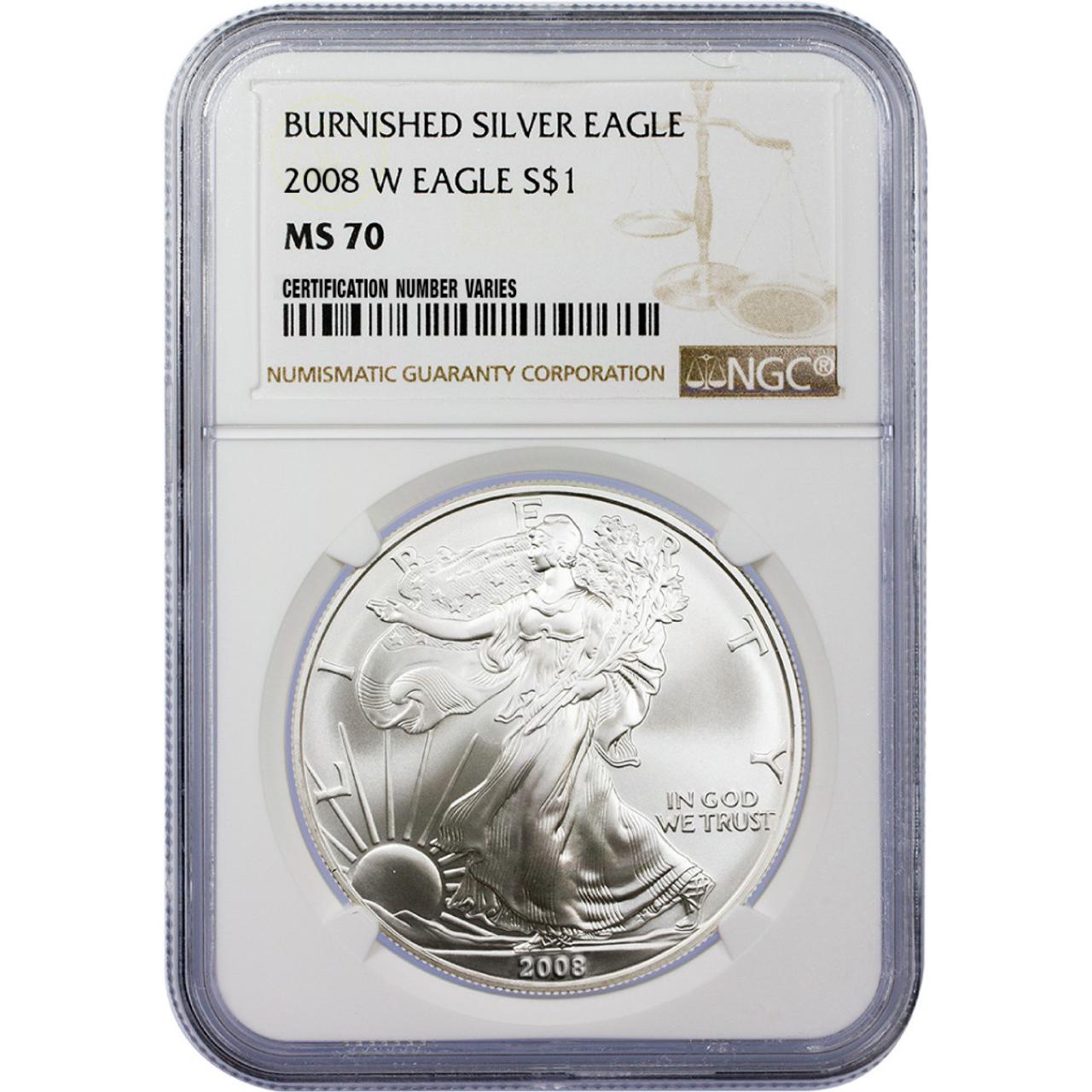 アメリカ 2008 イーグル銀貨 PCGS鑑定MS70 2008-W Burnished Silver Eagle NGC MS70 - The First