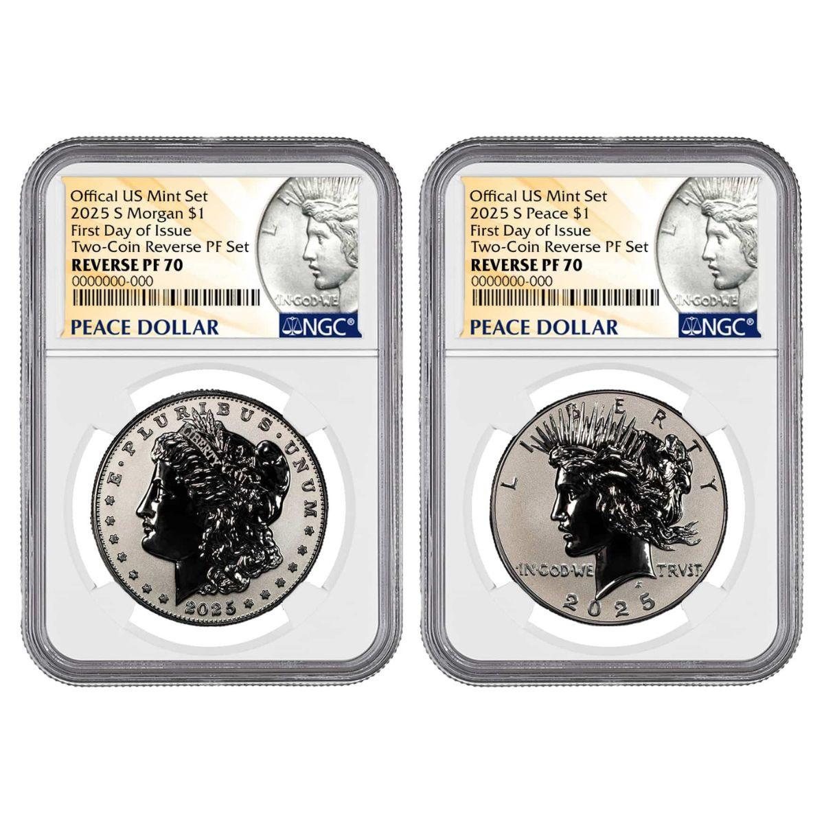 2025-S Reverse Proof Morgan & Peace Dollar Two-Coin Set NGC Rev