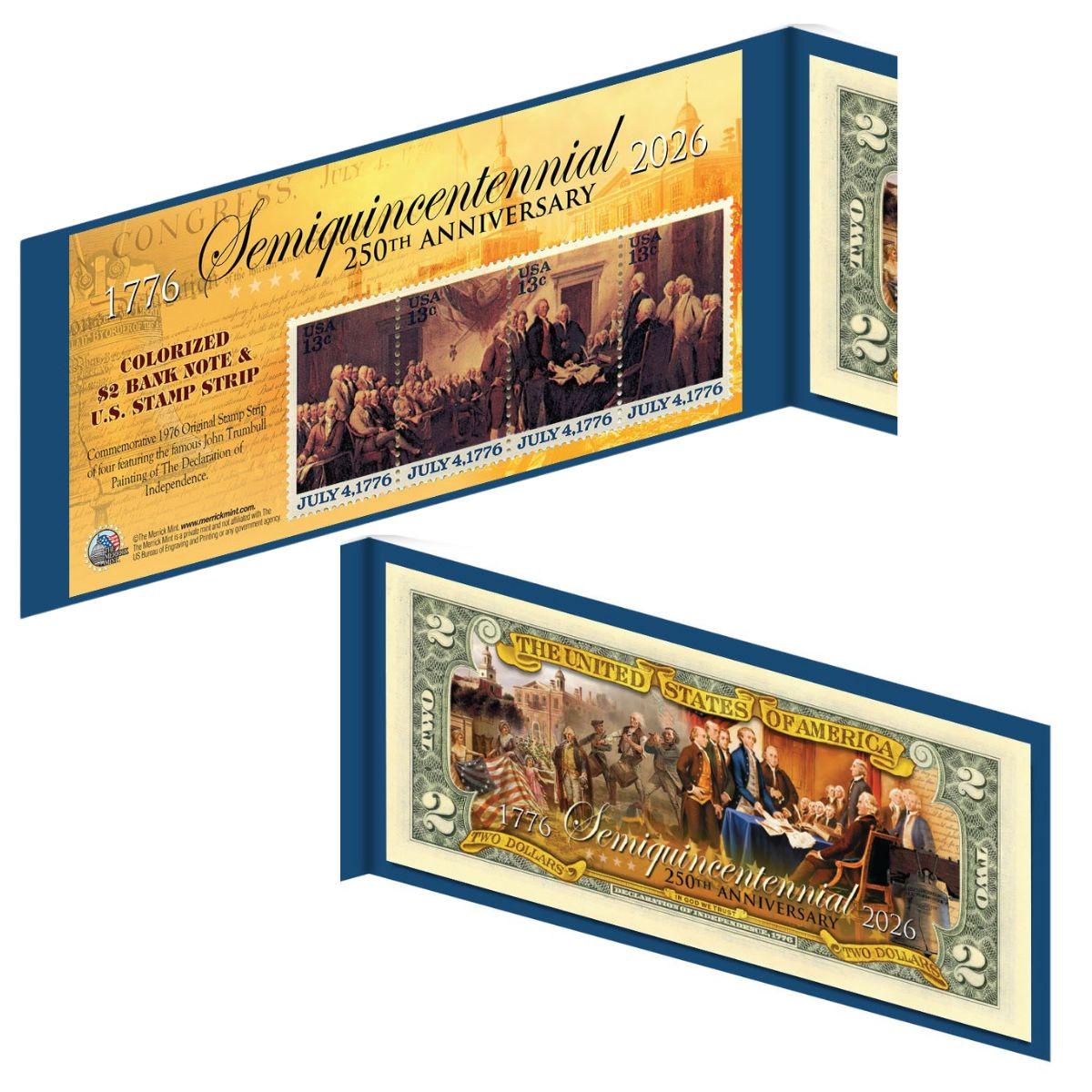 1776-2026 America's 250th Anniversary 2 Dollar Bill with 4 Panel