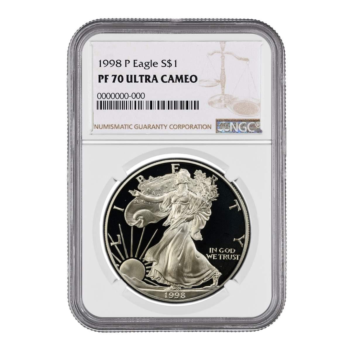 1998-P American Silver Eagle Proof - NGC PF70 UCAM - Bullion Shark