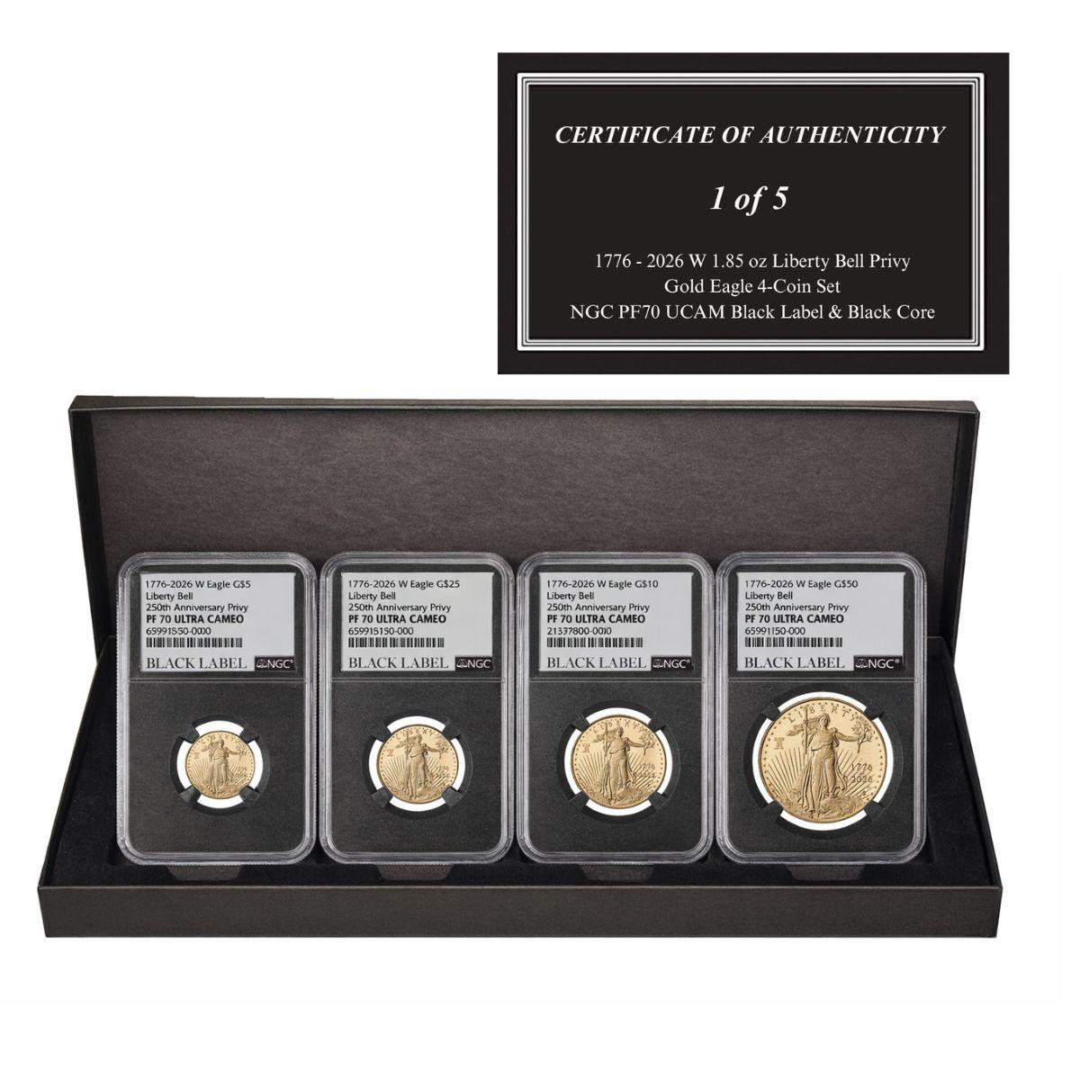2026-W Proof Gold Eagle 250 Liberty Bell 4-Coin Set NGC PF70 Black