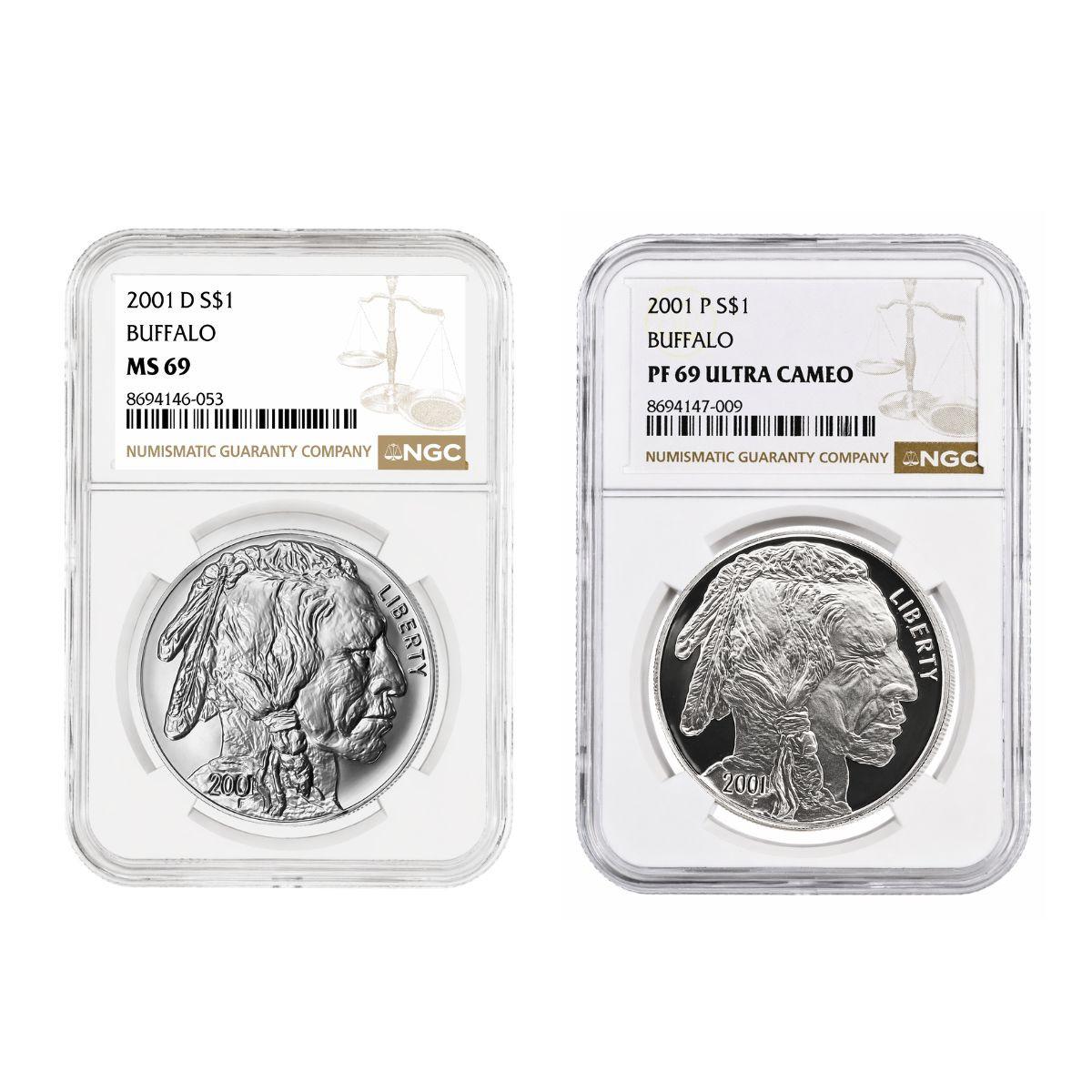 2001 P/D Silver Buffalo NGC MS/PF 69 - The Only Silver Buffaloes