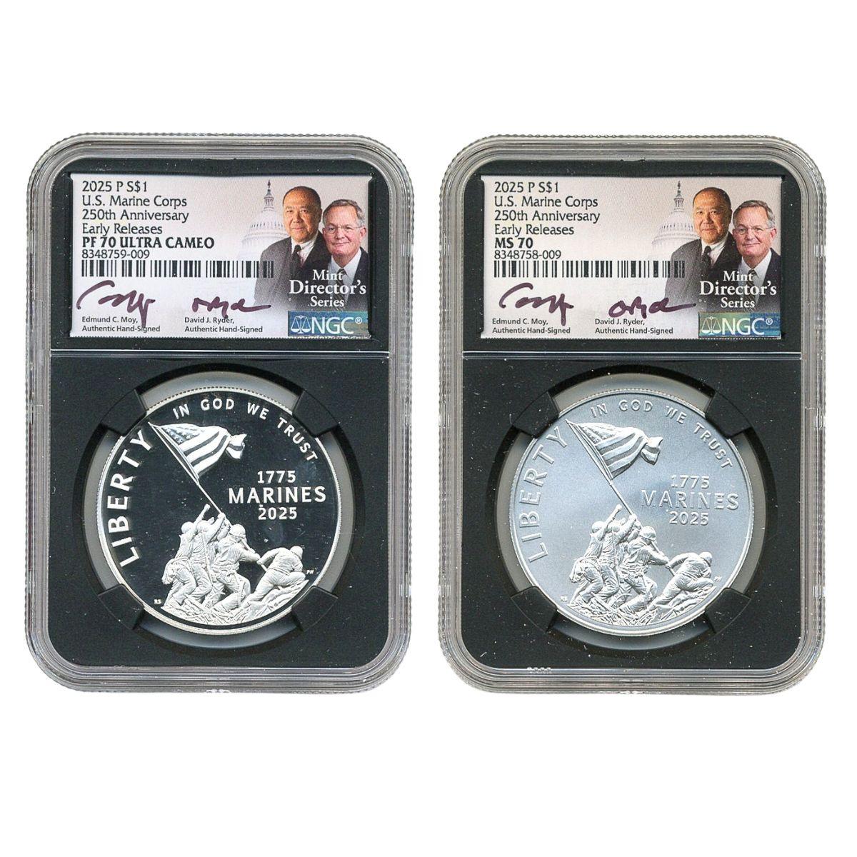 2025 U.S. Marine Corps 250th Anniversary 2-Coin Silver Set NGC 70