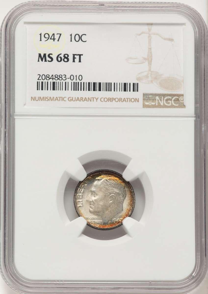 1947 10C Roosevelt Dime Coin NGC MS68 - HAT783712001