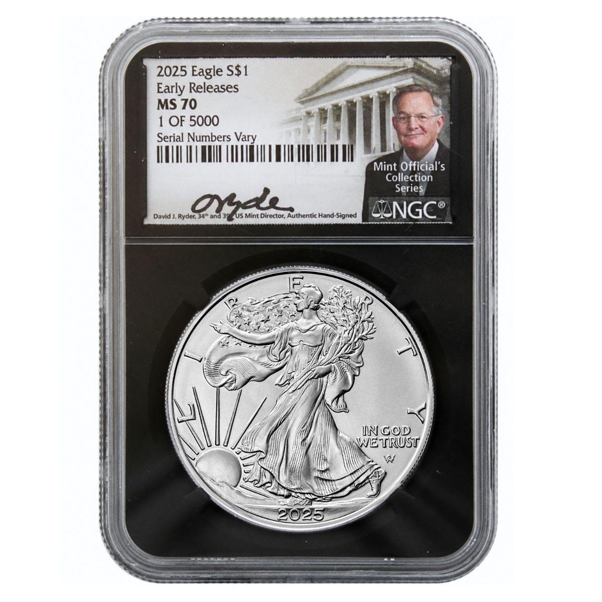 2025 Silver Eagle NGC MS70 Early Releases Black Core - David J