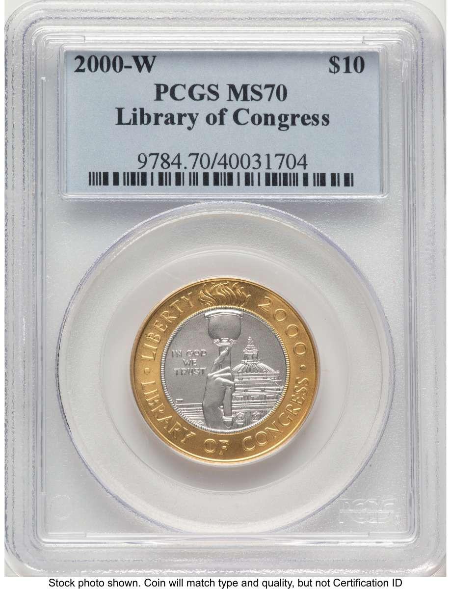 2000-W $10 Modern Issues PCGS MS70   Library of Congress Bimetallic Ten Dollars - HAT774087001
