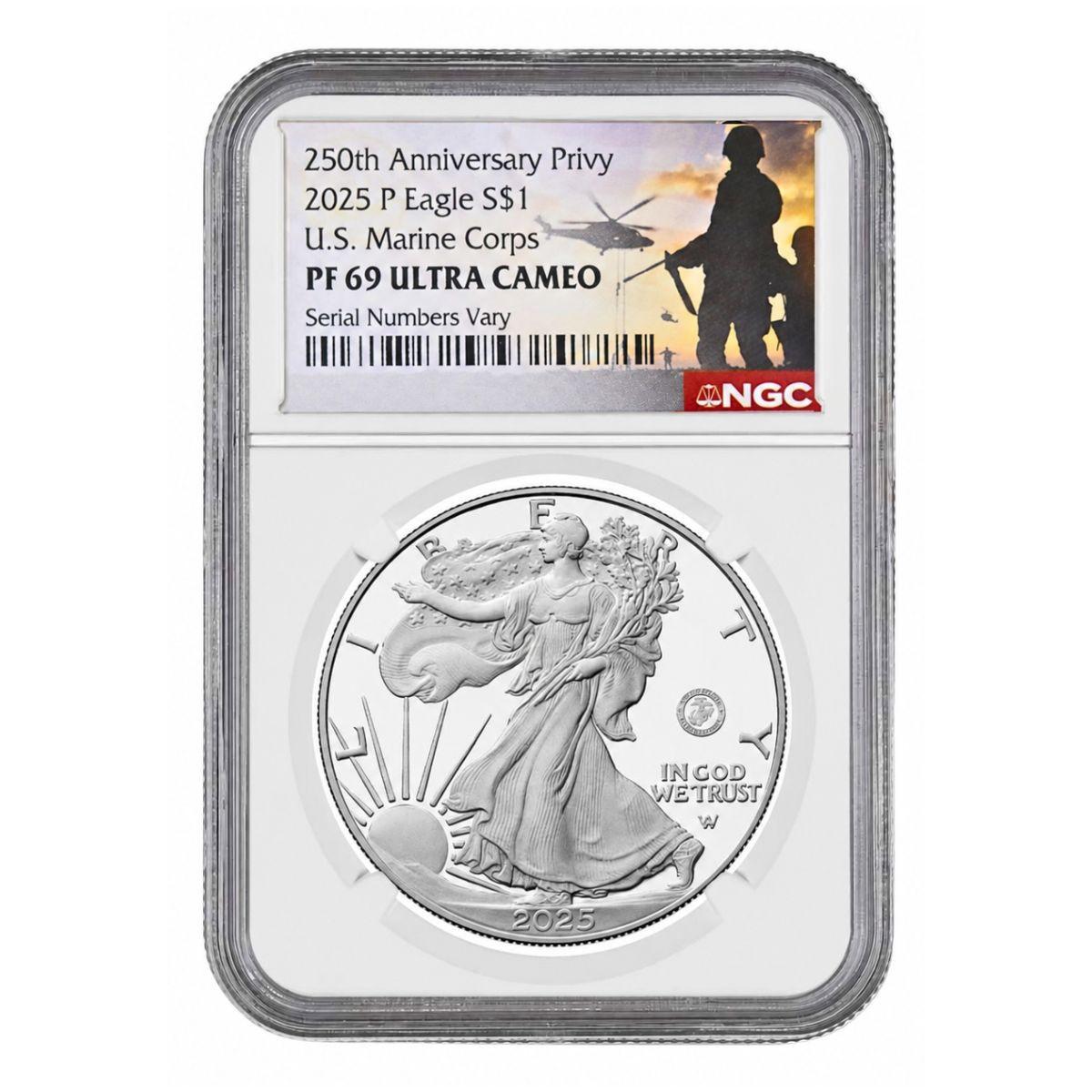 2025 Marine Privy Proof Silver Eagle NGC PF69 Ultra Cameo