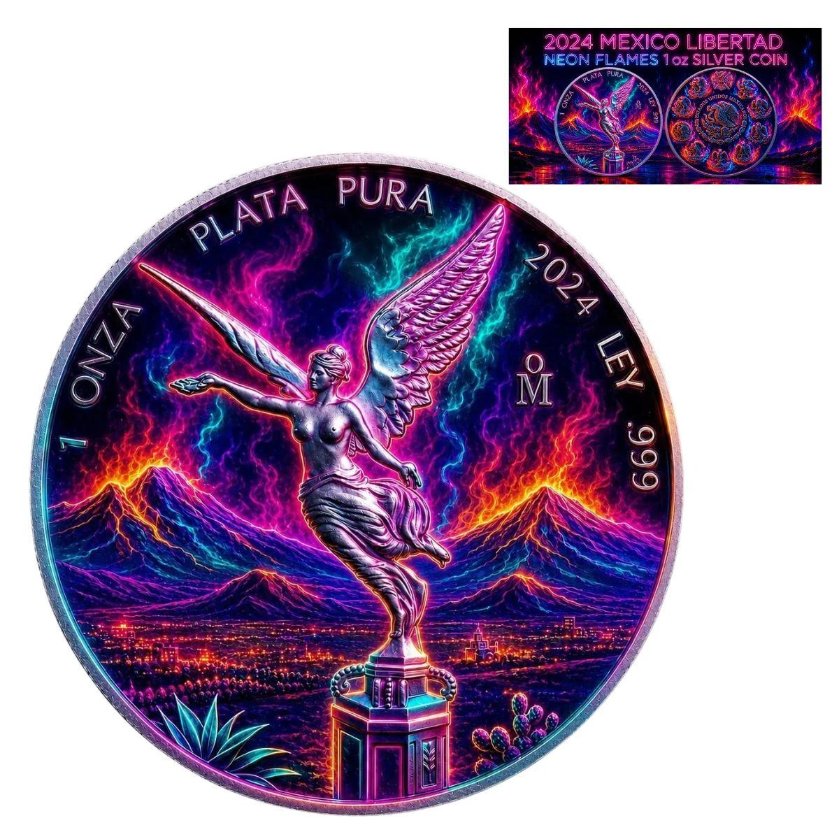 BEMOメタルコレクションZOJE No.1 ALEXANDER THIEMER 2024 Mexico Libertad Neon Flames 1 oz Silver Colorized Coin (1 of 499)