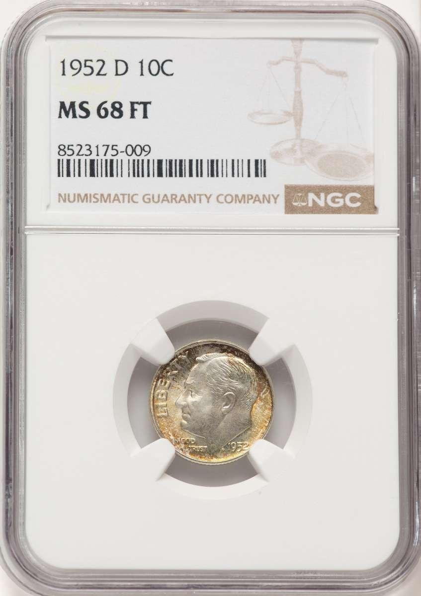 1952-D 10C Roosevelt Dime Coin NGC MS68 - HAT788419002